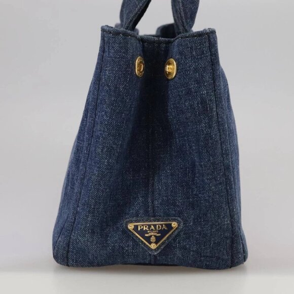 PRADA Canapa PM Hand Bag Denim Blue Gold Auth am7316V - Picture 5 of 15